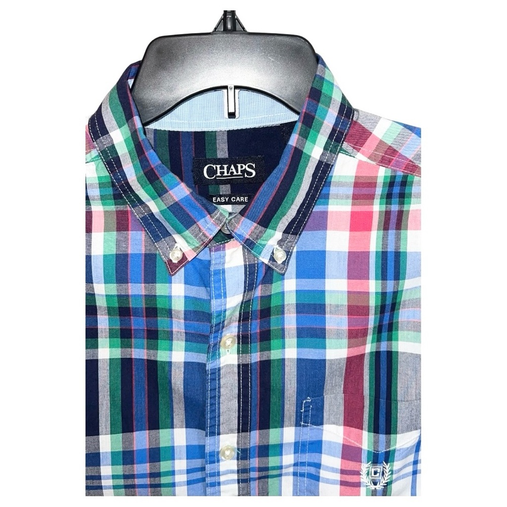 Chaps Shirt Men’s Size L Blue Green White Easy Care Button Front Long Sleeve - Picture 3 of 8